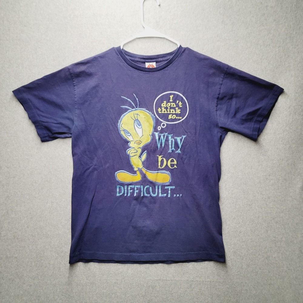 Looney Tunes Tweety Bird T Shirt Mens Large Purple Vintage 90s Graphic 2-Sided